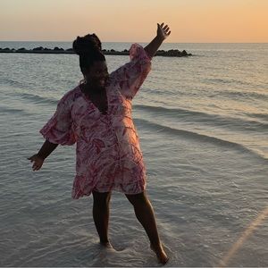 Pink Tropical Print Dress